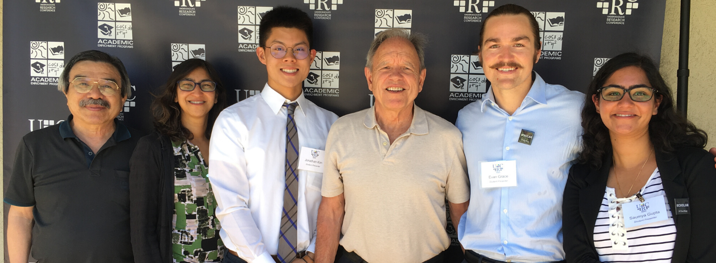 1 of 3, UC San Diego students and mentors smile for the camera at the annual Undergraduate Research Conference hosted by Academic Enrichment Programs (AEP)